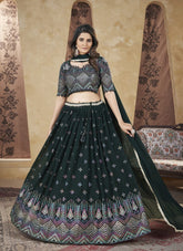 Green Colour Partywear Lehenga Choli Looking Classy